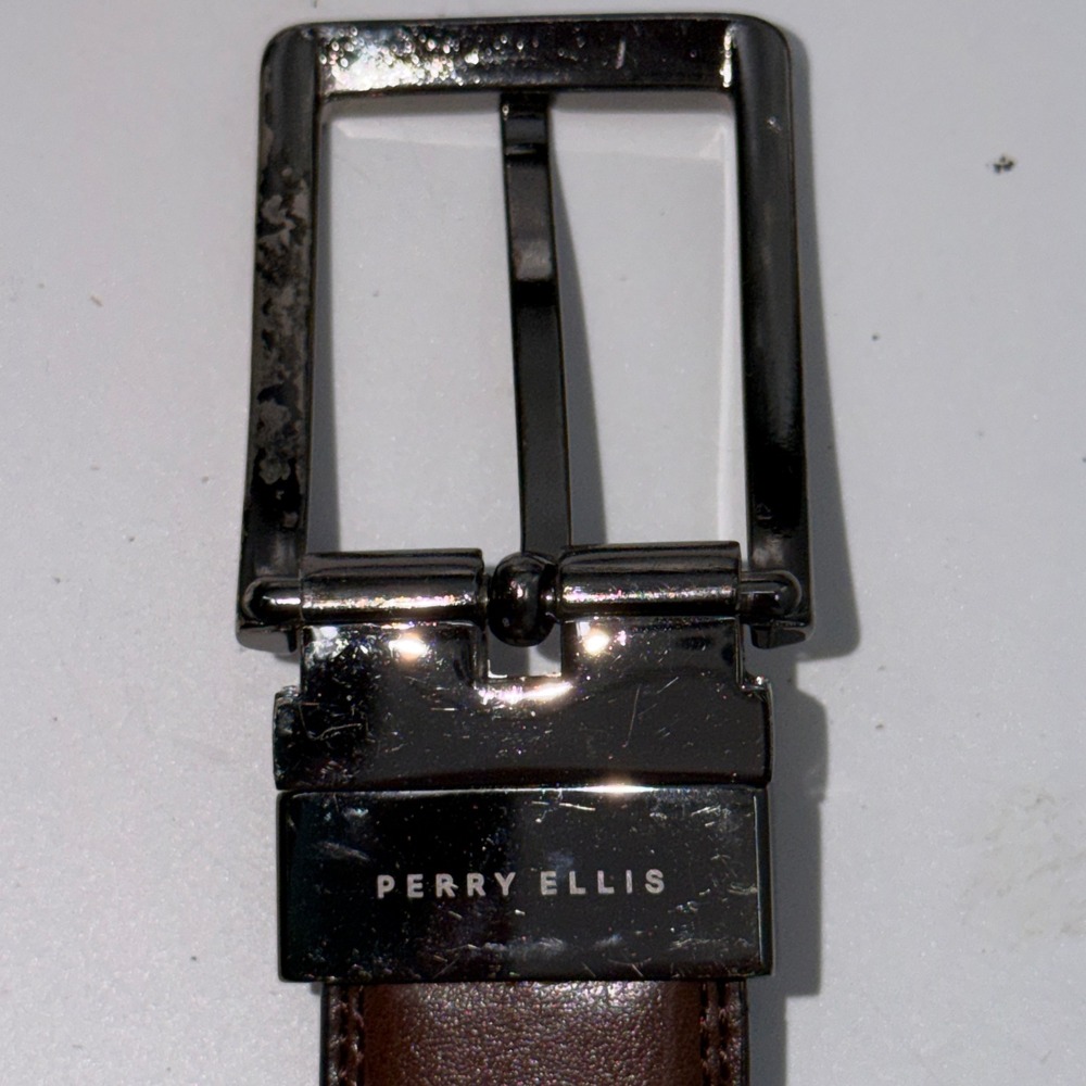 Perry Ellis Reversible Faux‎ Leather Belt Black Brown Business Casual Classic